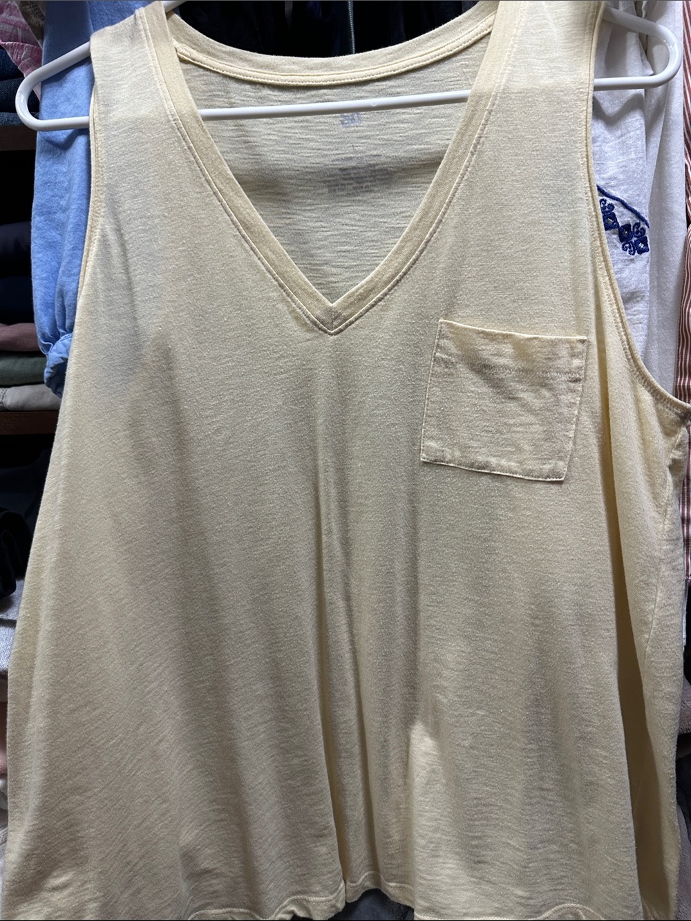 SO Cream V-Neck Tank Top with Chest Pocket